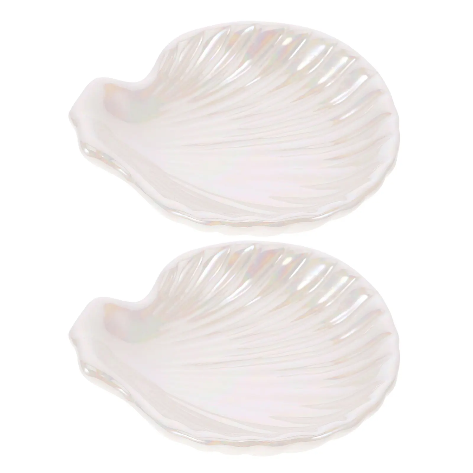 2Pcs Shell Shape Ceramic Jewelry Tray Decorative Organizer Ring Earring Necklace Holder Tray White Seashell Bowl