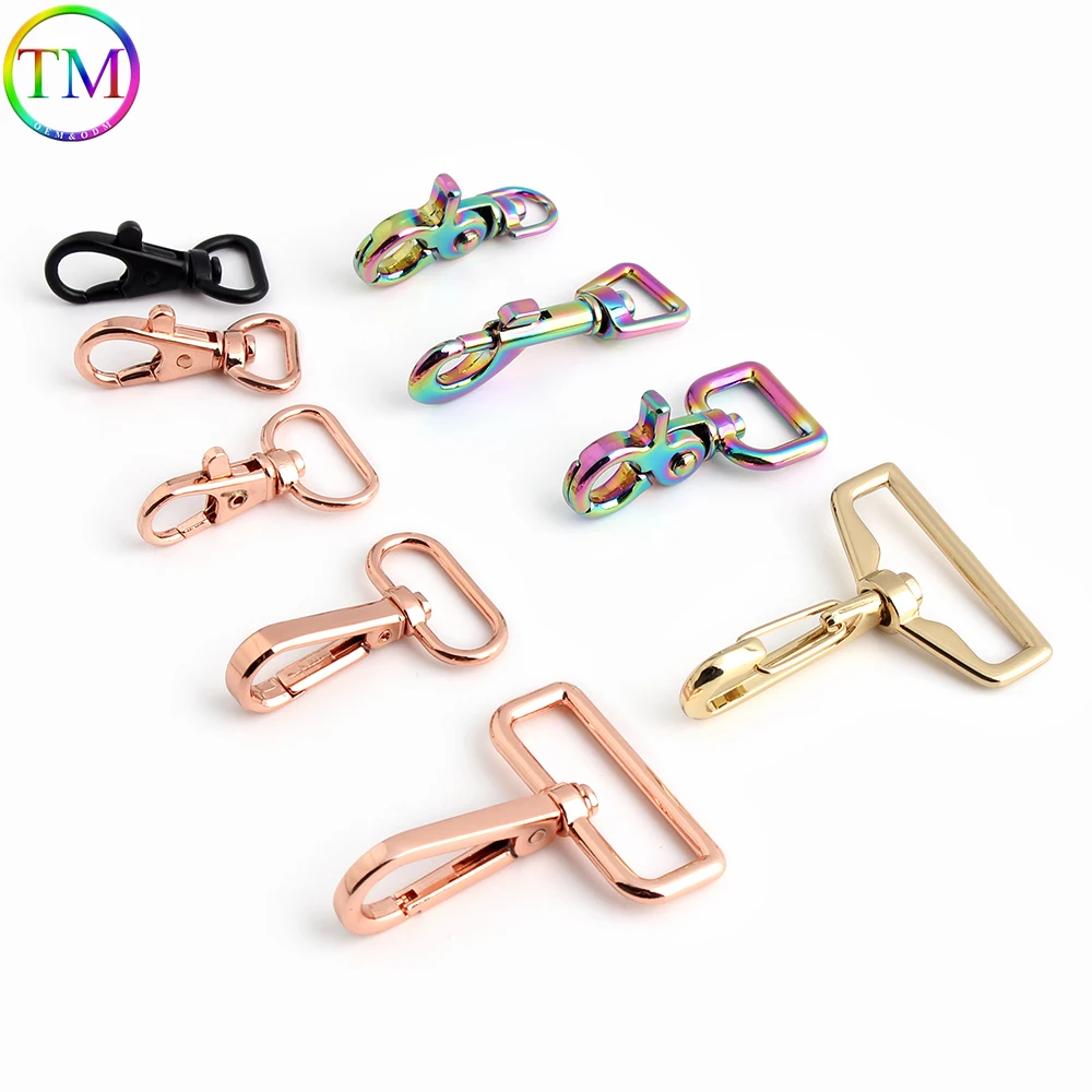 10-100PCS Black/Rainbow Metal Bag Buckle Belt Snap Hook Keychain Rose Gold Snap Buckle Hooks Perfect for Leather DIY Accessories