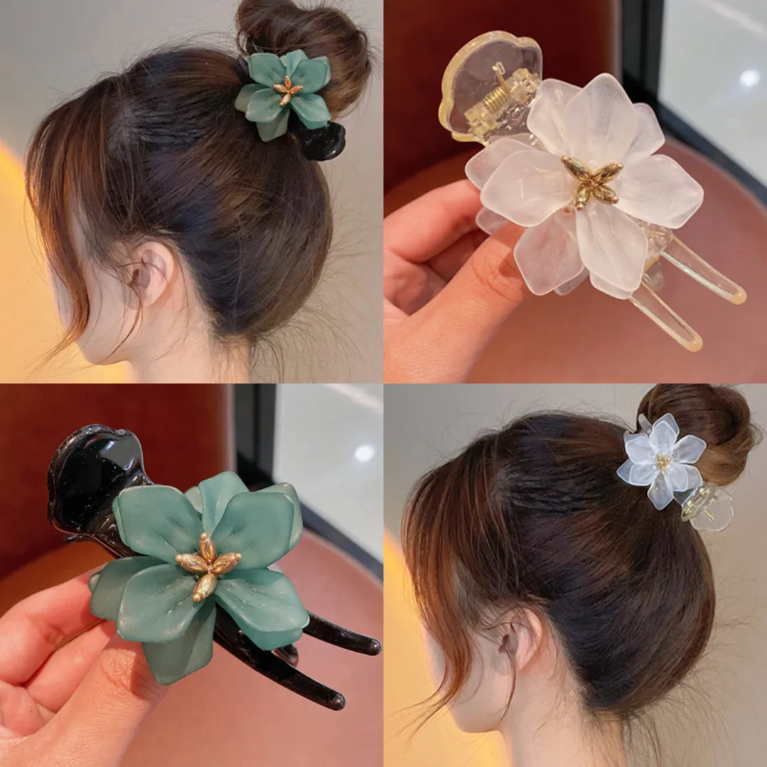 Korean Women Elegant Acrylic Flower Hair Claw Ball head Hair Clips Headband Hairpin Fashion Retro Hair Accessories Oranment