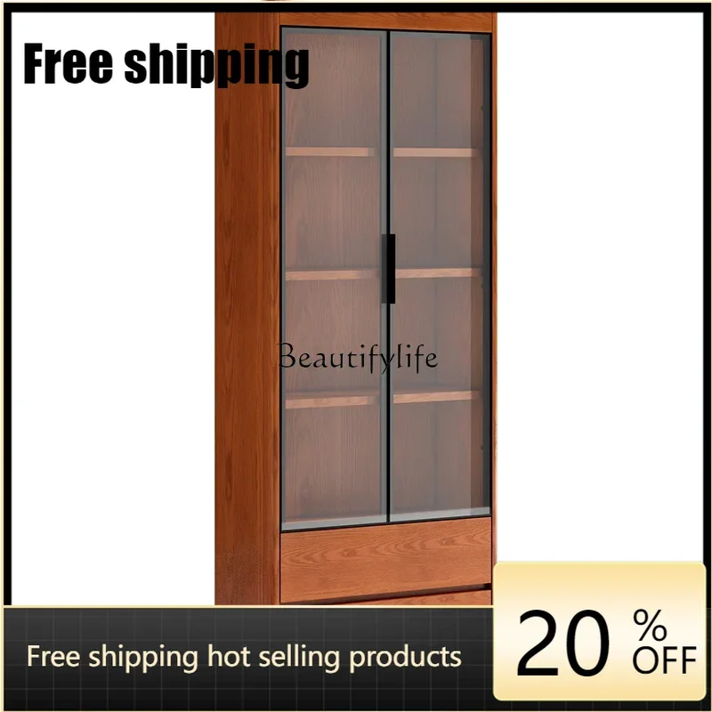 X4 parts and accessoriesBookcase with glass door Solid wood dustproof living room Home display cabinet Floor storage