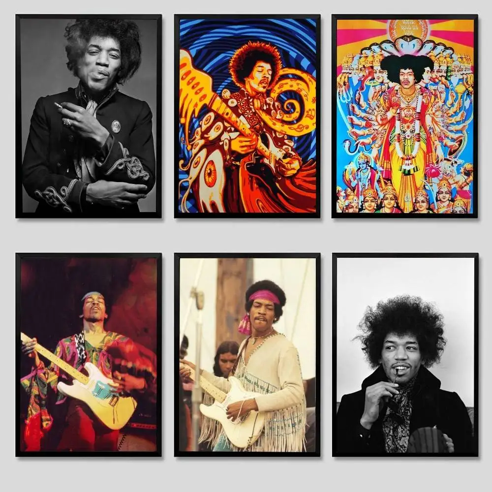 Pôster J-Jimi Hendrix Live On Stage, pôsteres adesivos, papel à prova d'água, decoração para casa, bar, cafeteria