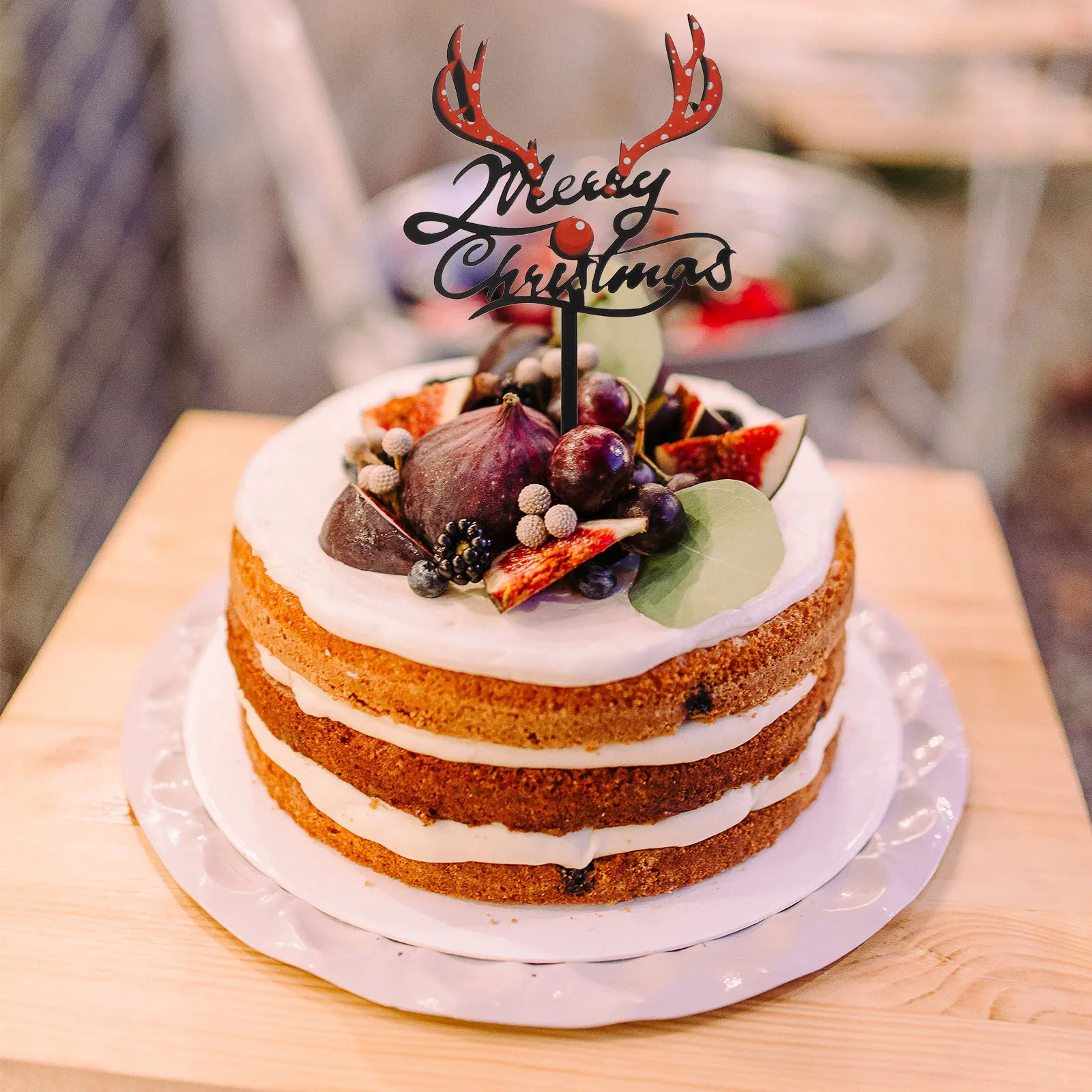 

4Pcs Acrylic Christmas Cake Topper Xmas Tree Antler Cake Decor Birthday Wedding Dessert Ornaments Xmas Tree Toppers