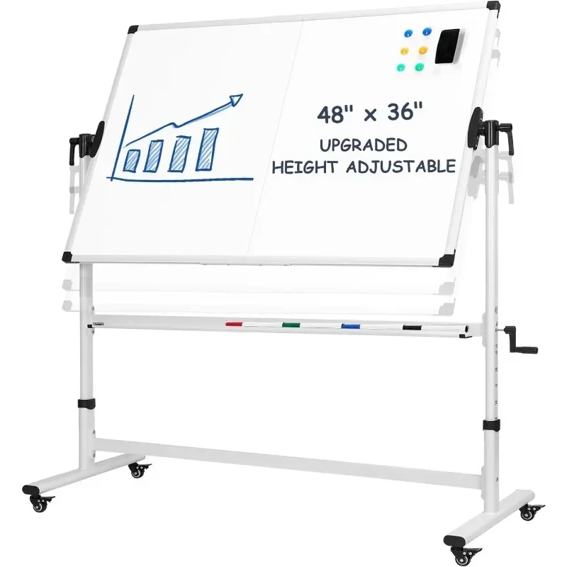 NEW.Mobile Whiteboard 48 X 36 Inches Height Adjustable Large Standing White Board on Wheels, Rolling Double-Sided Magnetic