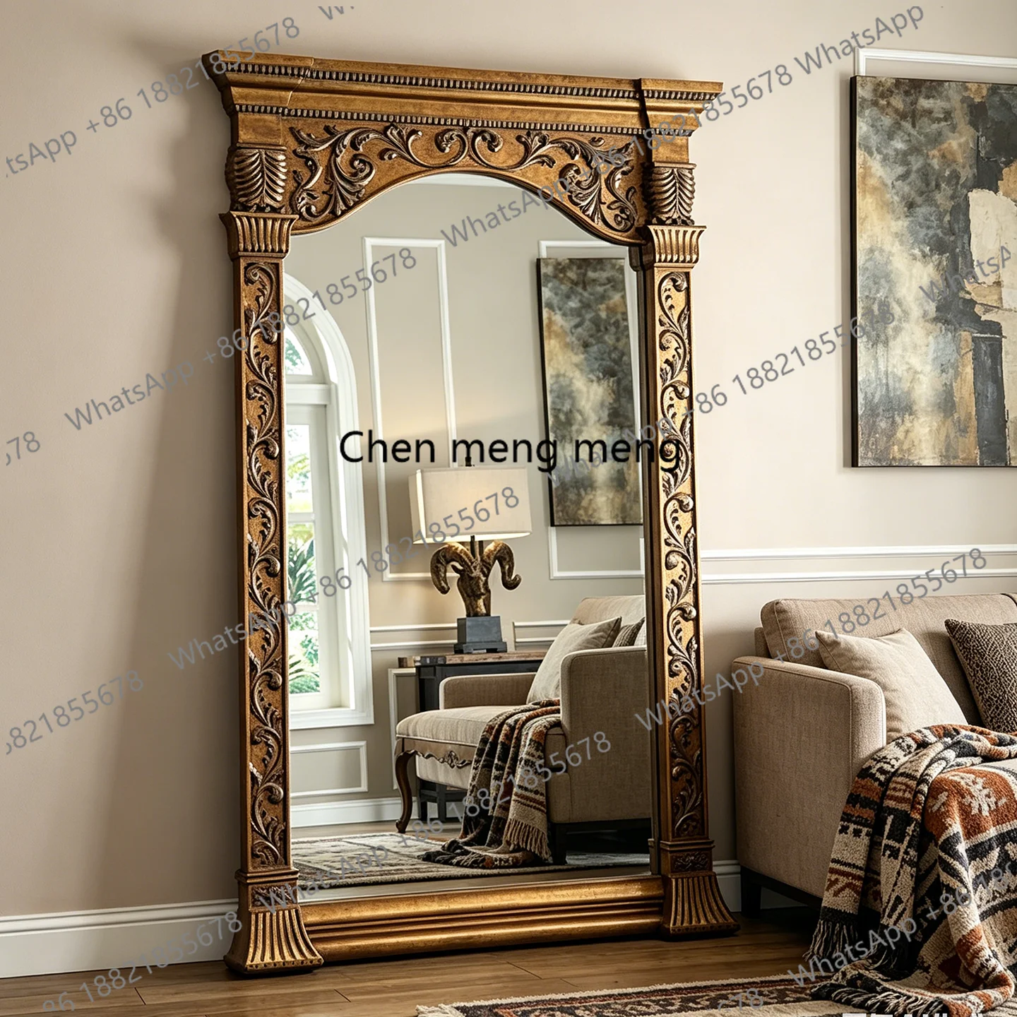 French retro full-length mirror American home wall-to-wall floor mirror classical wabi-sabi full-length mirror