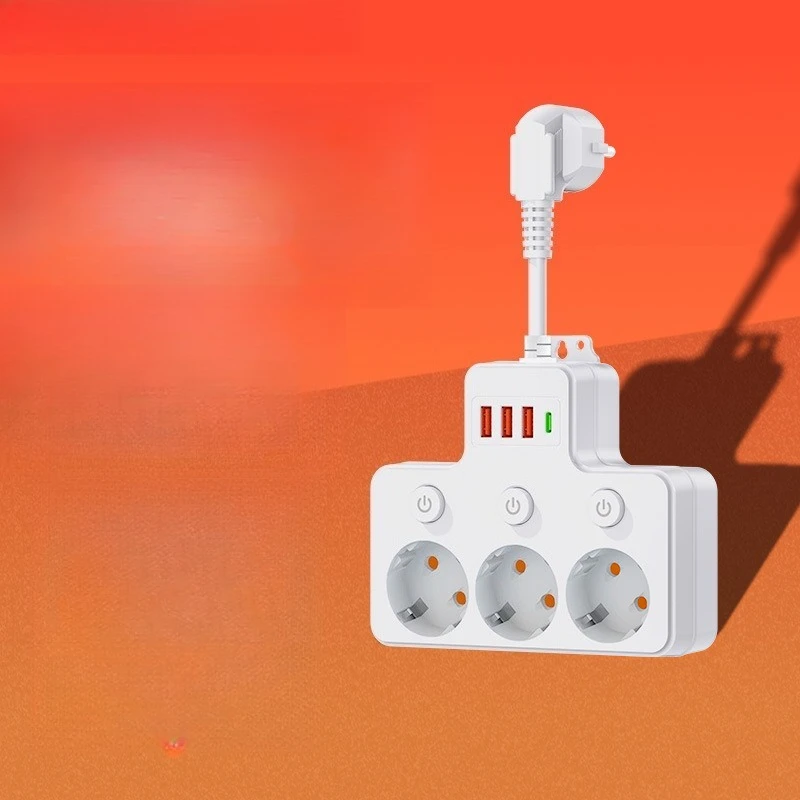 New European Standard Expansion USB Socket Independent Switch One To Three European Standard Conversion Power Strip