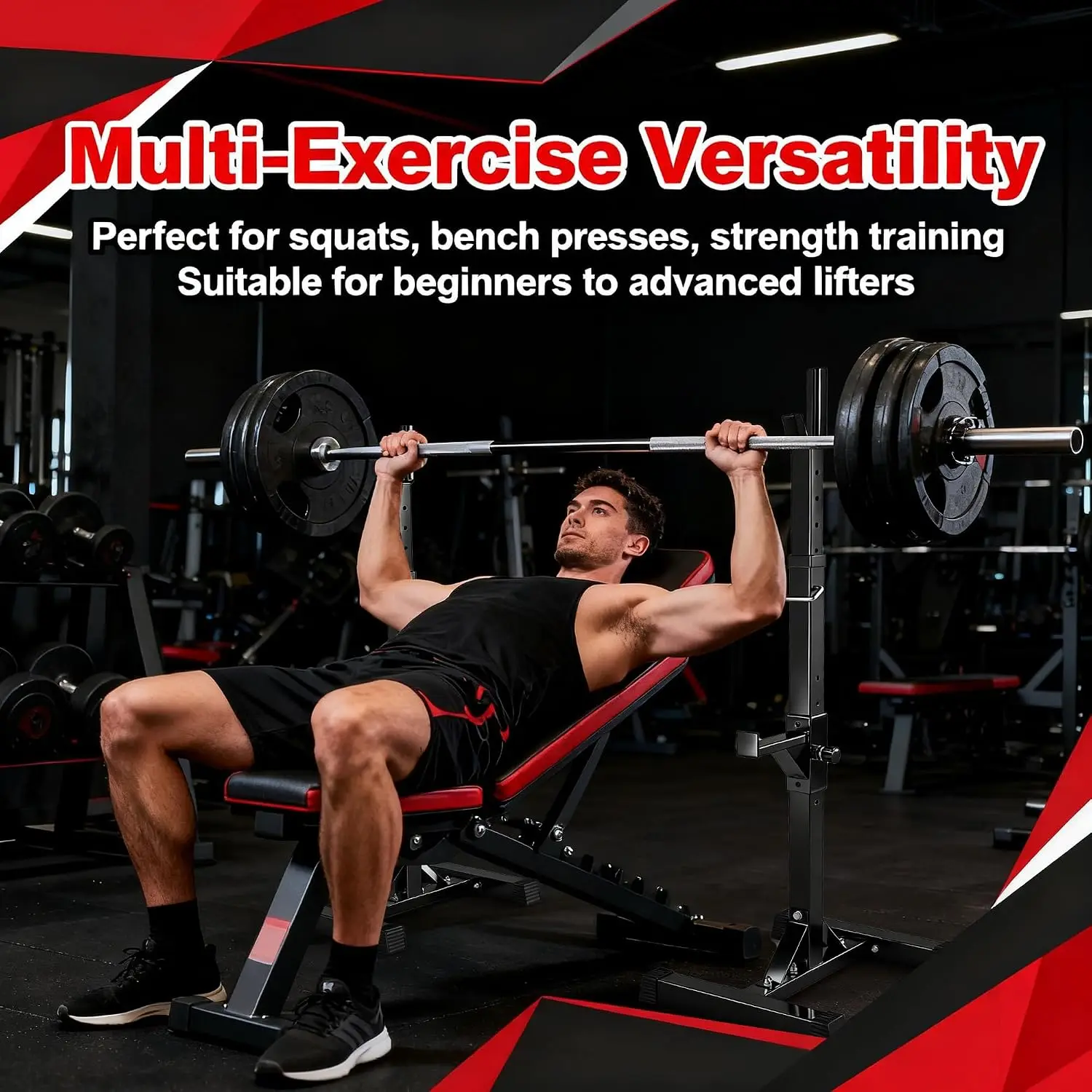 Adjustable Squat Rack Stands for Home Gym – Heavy-Duty Barbell and Bench Press Rack with Portable Dumbbell Storage, Max 550 lbs