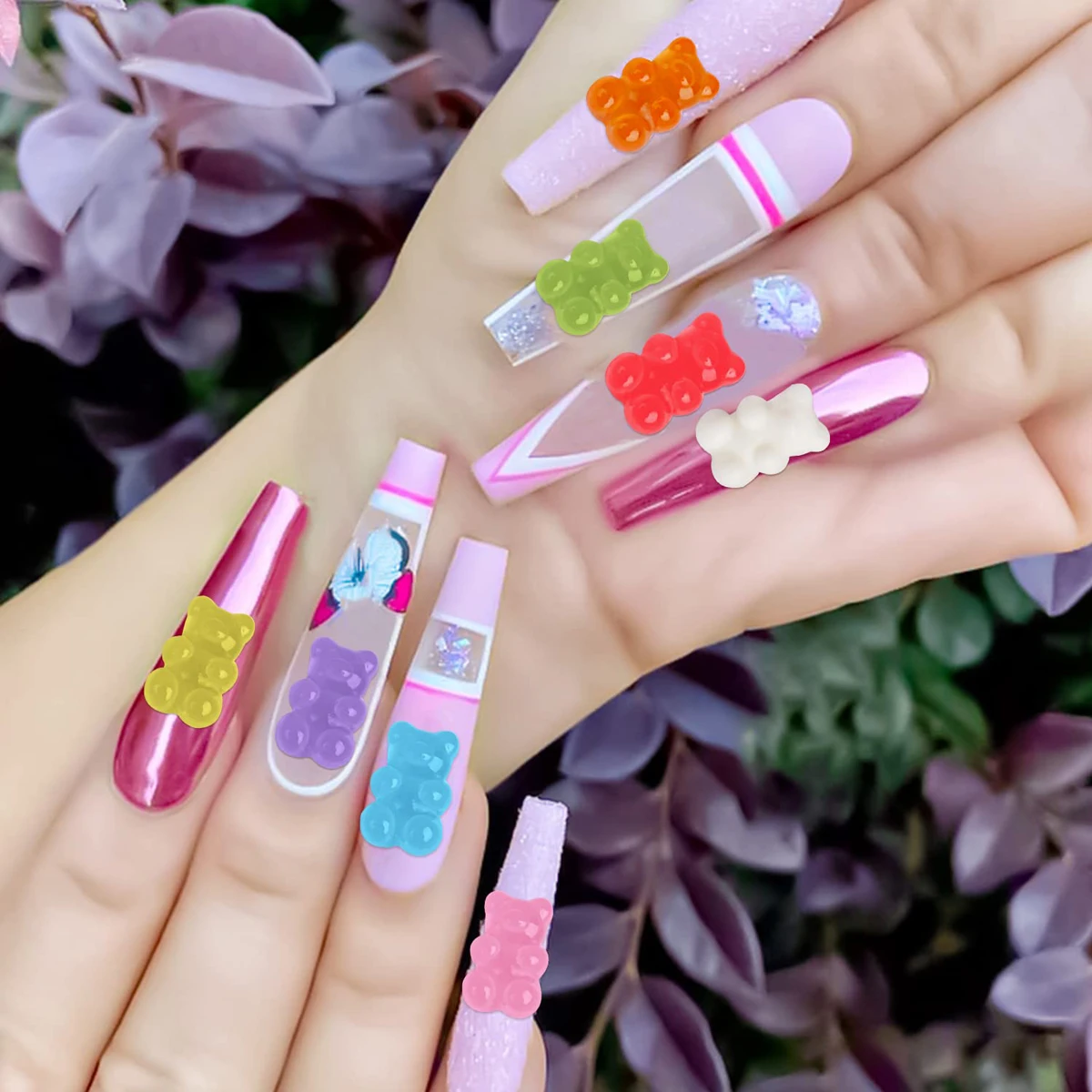 50Pcs Candy Colors Jelly Bear Nail Art Decoration 12X17mm Kawaii Gummy Bear 3D Nail Accessories DIY Cute Bear Manicure Parts