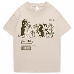 メンズ特大Tシャツ,ヒップホップキャットシャワーTシャツ,ストリートプリントTシャツ,カジュアルコットン2022半袖Tシャツ