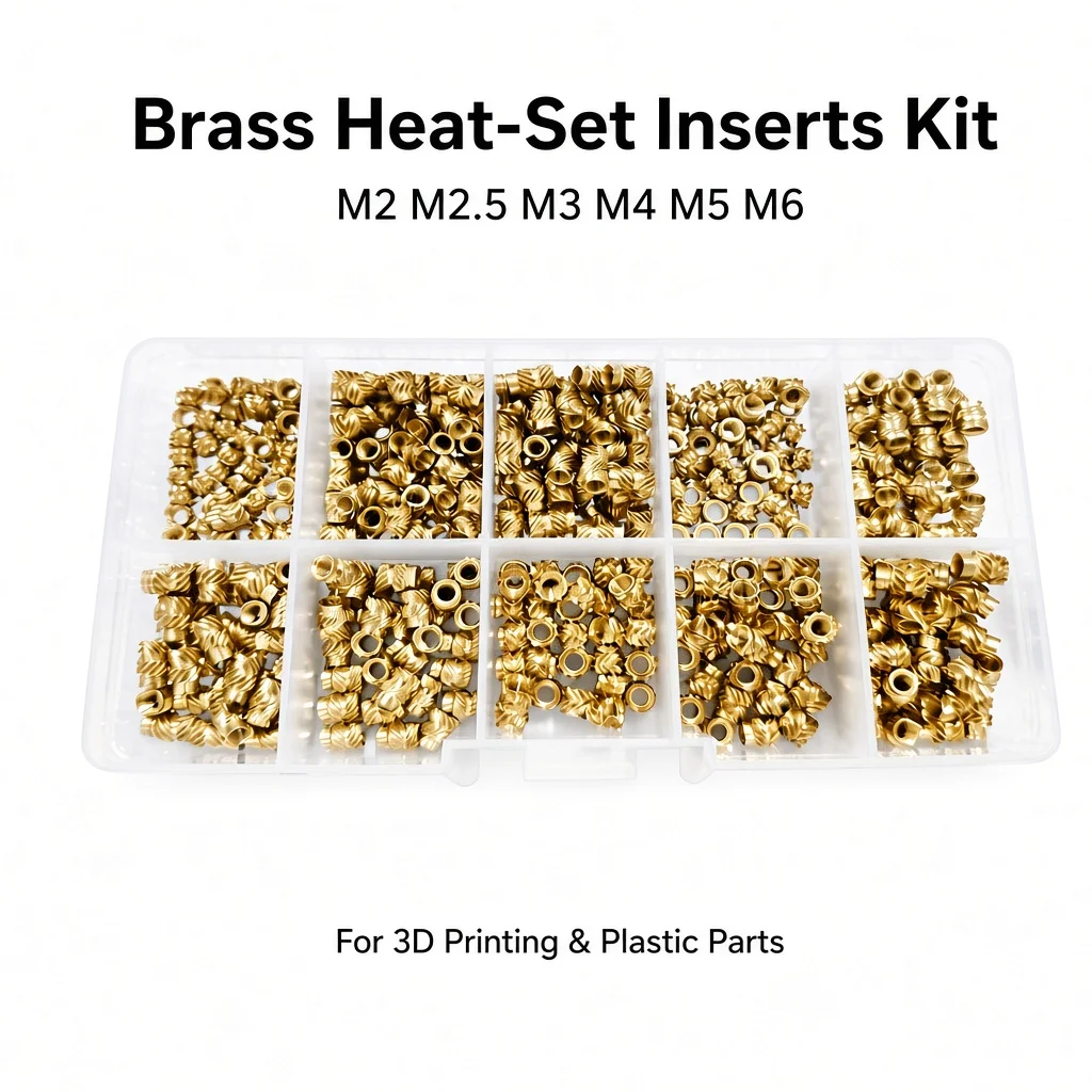 3D Printer Brass Heat Set Inserts Kit M2 M2.5 M3 M4 M5 M6 Knurled Threaded Embedment Nuts Assortment