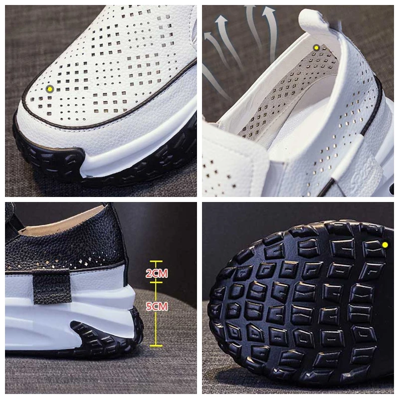 2026 7cm Genuine Leather Women Vulcanized Platform Wedge Chunky Sneaker Casual Stable Fashion Skate Boarding High Brand Shoes