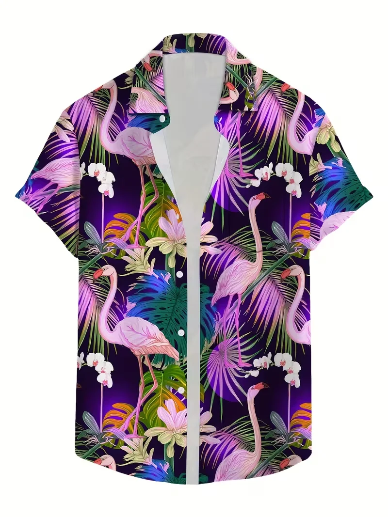 

Гавайская рубашка с тропическим 3D-принтом, пляжная рубашка для мужчин и женщин, модная блузка с коротким рукавом, повседневная одежда, топ