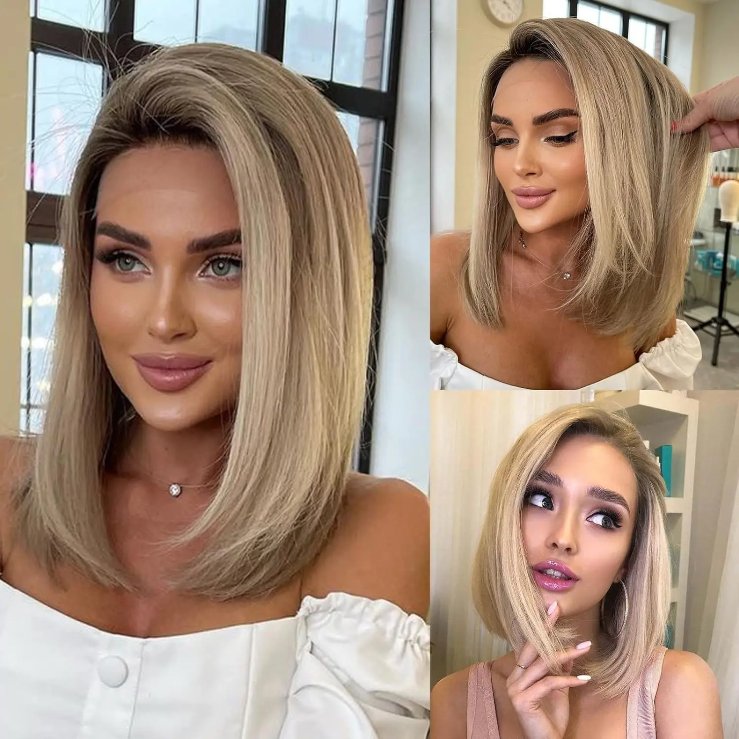 Ash Blonde Color Transparent 180% Density Full 13X4 Lace Frontal Wig Human Hair Blonde Short Bob Human Hair Wig for Women