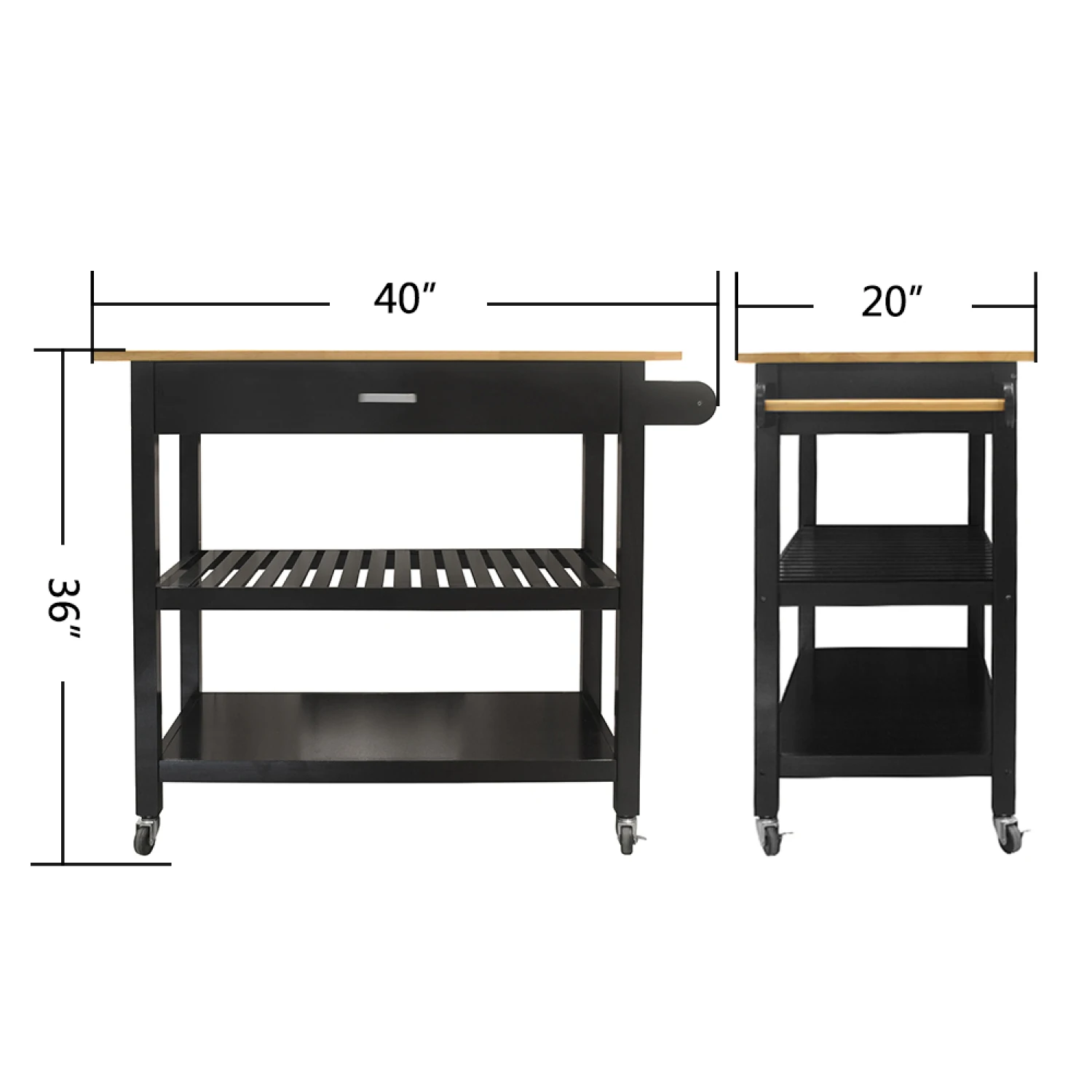 

Mobile Kitchen Island with Lockable Wheels, Rubber Wood Top, Black Color - Perfect for Parties!