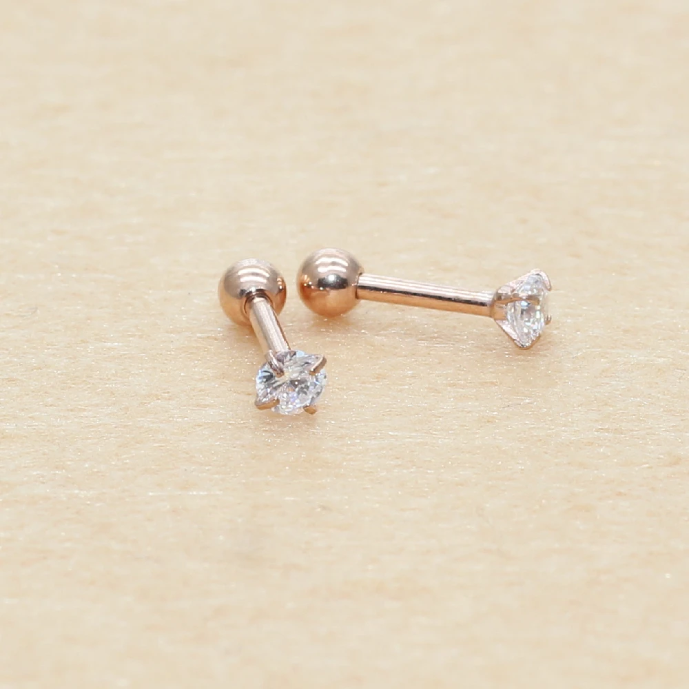 3mm Bunte Ohrstecker mit Schraubverschluss aus Edelstahl, klassisch goldfarben, AAA runder Zirkon – Detail 8