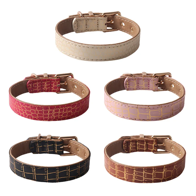 

Hand-sewn PU Dog Collar with Metal Buckle, Fashion Bronzing, Multiple Colors