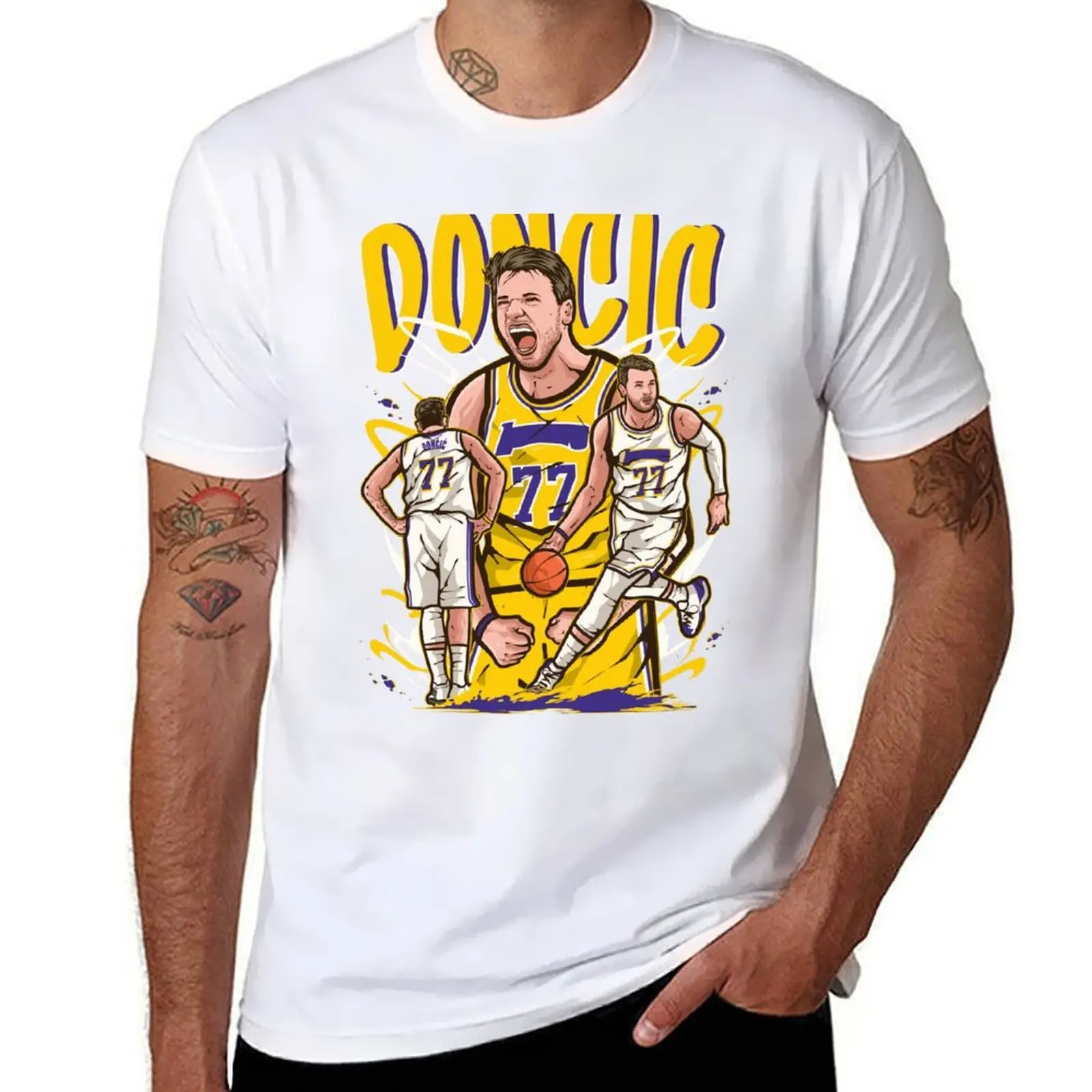 

Los Cartoon Luka Doncic Angeles T-Shirt Sports Casual Short Sleeve Cotton Tee