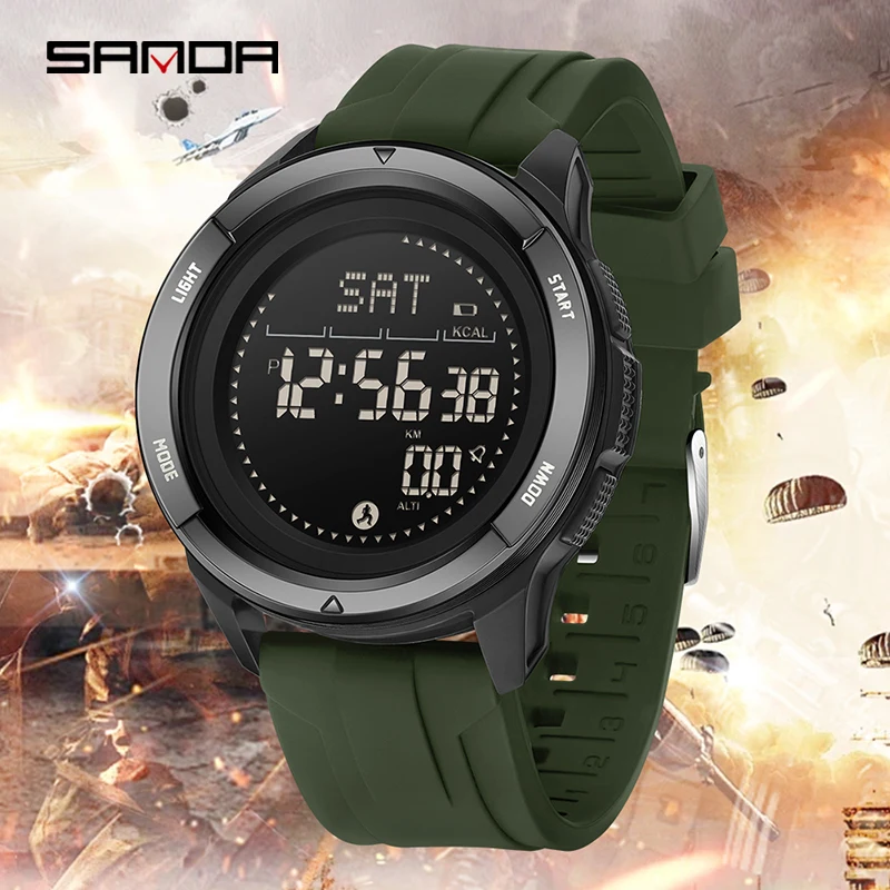 

SANDA 2197 Outdoor Sports Electronic Watch Anti Shock and Anti Drop 5ATM Waterproof Night Vision Cold Light Step Calorie Compass