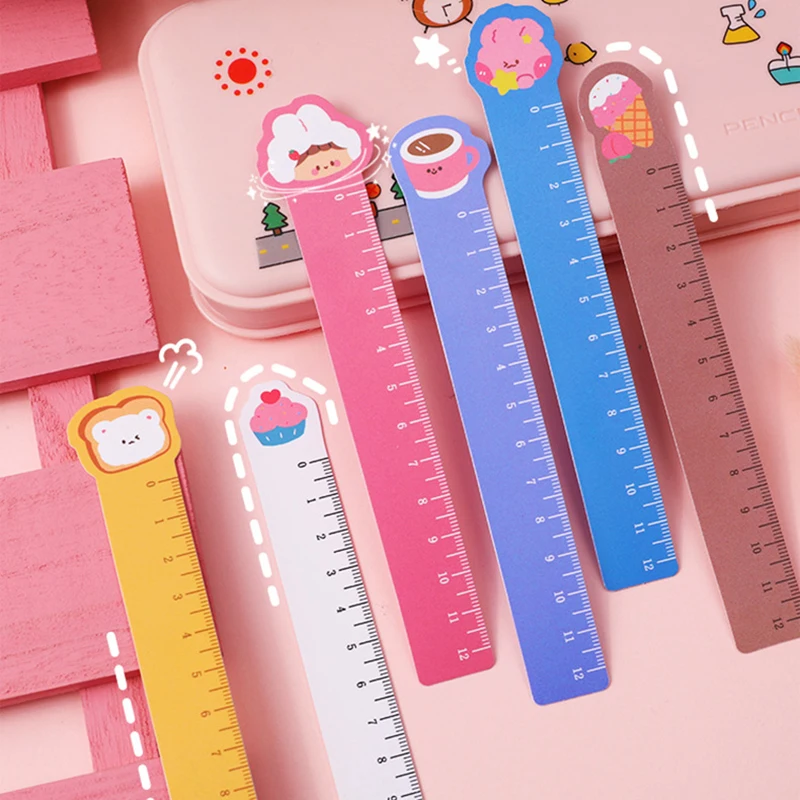 5pcs/set Cute Cartoon Animal Straight Ruler 12cm Scale with Bendable Design for Painting/ Drawing School Supplies