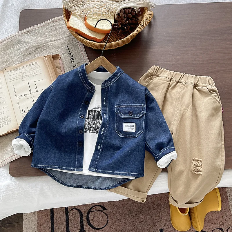 Boys Clothes Sets Spring Autumn Children Denim Coats T-shirts Pants 3pcs Fashion Suit For Baby Outfits Kids Tracksuits Toddler 3