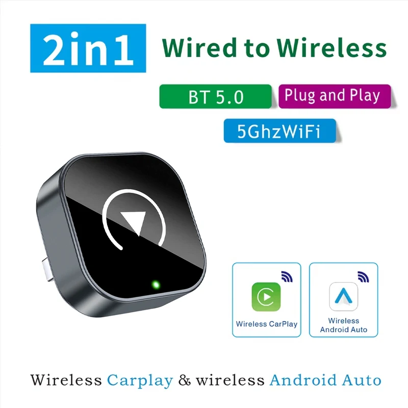 NEW 2in1 Mini Wireless CarPlay and Android Auto Adapter 5GHz WiFi, Type-C/USB Plug and Play Smart Box for Car Accessories Dongle