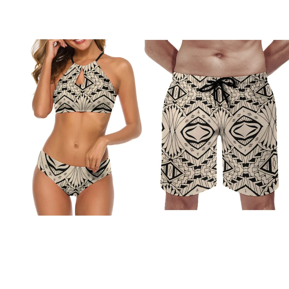 Comfortable And Soft Women'S Camisole Bikini Custom Samoa Club Swimsuit Polynesian Traditional Printed Beach Shorts For Men