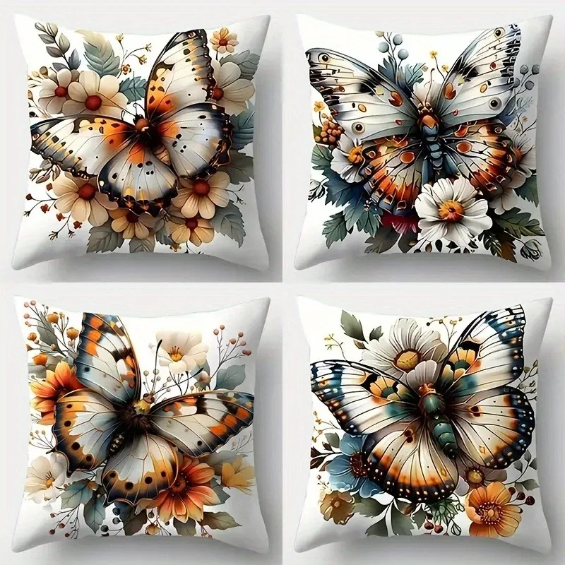 

Яркая наволочка с бабочкой и цветочным принтом: чехол для подушки с художественным цветочным узором для стильного домашнего декора дивана, вдохновленного природой