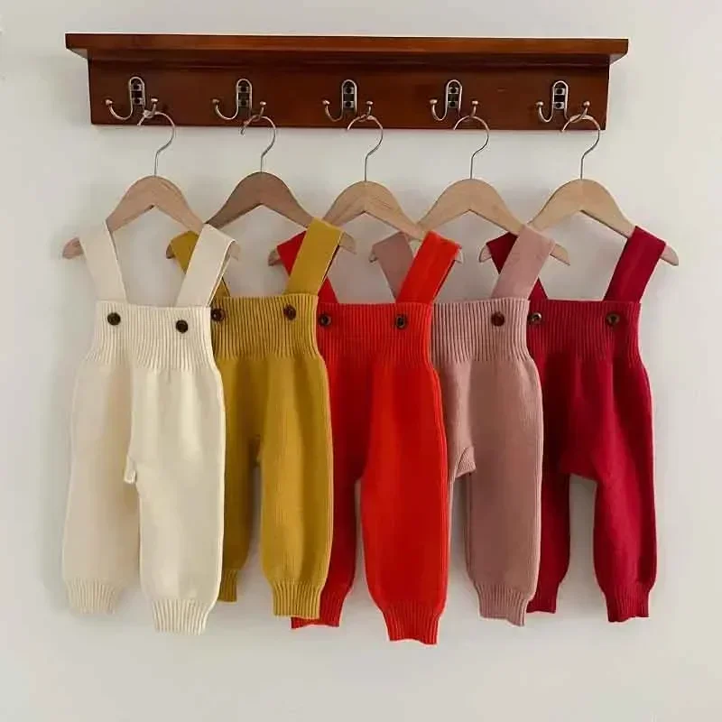 

Baby Pant 0-3Years Newborn Boy Girl Solid Color Knitwear Suspender Trouser Overalls Knitted Bottom Outfits Spring Autumn Clothes