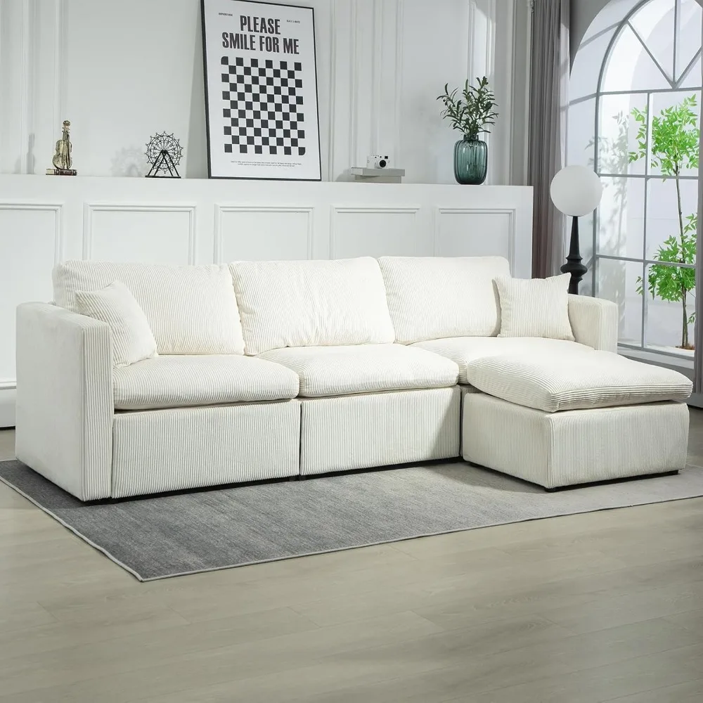 طقم أريكة مقطعية حديثة ذات 3 مقاعد مع مسند لغرف المعيشة الصغيرة، تصميم مستوحى من السحابة