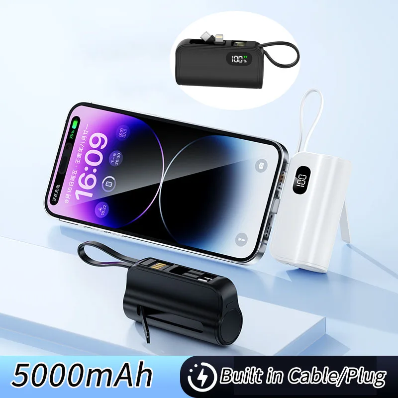 

Мини-капсула 5000 мАч Power Bank с вилкой, цифровой дисплей, Powerbank, портативный внешний аккумулятор с быстрой зарядкой для iPhone Xiaomi 14