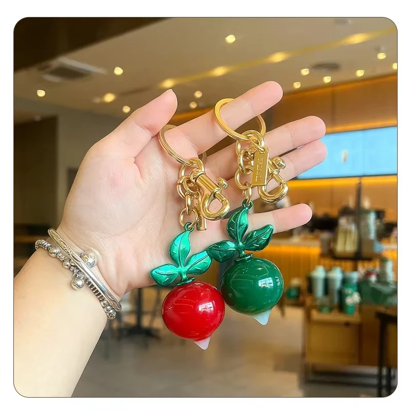 The Latest Fashion Three Leaf Radish Bag Keychain  Red Green Two Color Radish Women Bag Charm Keychain Personality Jewelry Gifts