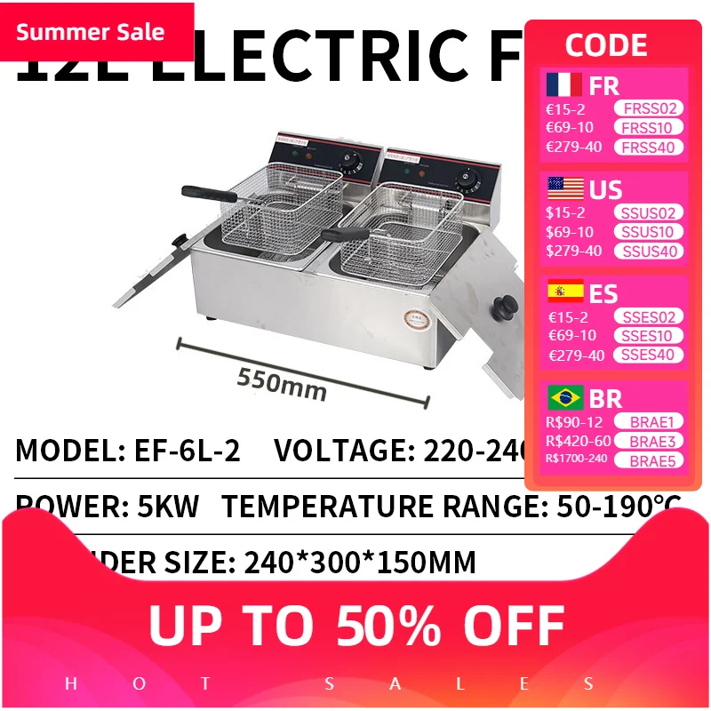 Einzel- und Doppelzylinder-Elektrofritteuse Kommerzielle Tischfritteuse aus Edelstahl EF-4L/EF-6L kommerzielle elektrische Fritteuse
