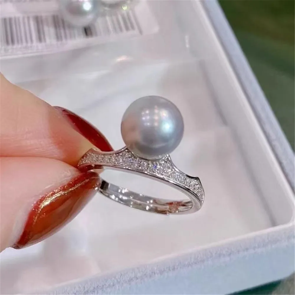 

1pcs 925 Silver Style DIY Ring Pearl Accessories Pearl Ring Empty Holder, Fashionable Gold Silver Ring Holder 7-10mm Round Beads