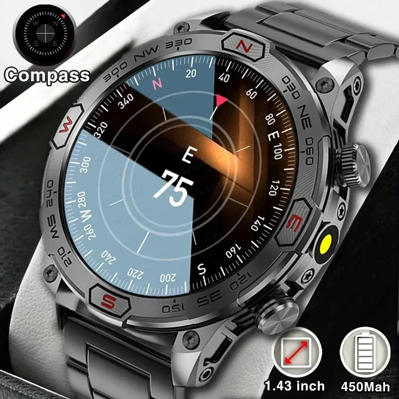 

Outdoor Smart Watch Men 1.43" AMOLED Screen Bluetooth Call Compass GPS motion trajectory IP68 Smartwatch For Huawei Xiaomi 2024