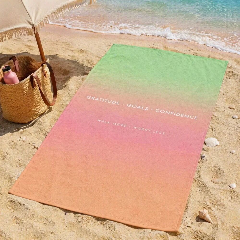 Microfiber Beach Towel,Gradient Contrast Print Minimal Letter Pattern Sand Free Quick Dry Outdoor Swimming Bath Travel Blanket