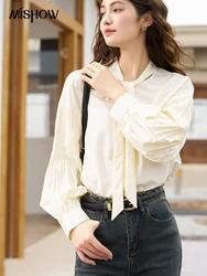 MISHOW French Retro Solid Lace-up Shirt Autumn Long Sleeve Organ Pleated Elegant Single Breasted Top Office Lady MXC44X1310