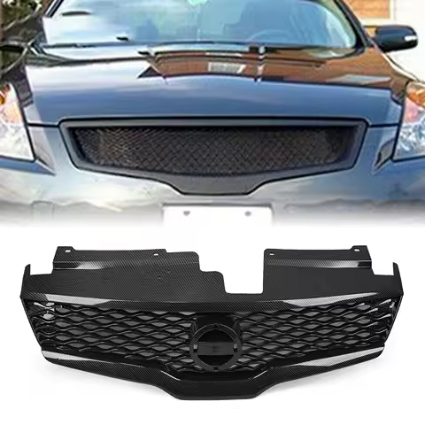 For Nissan Altima 2007-2009 Front Grille Racing Grill Carbon Fiber Look Gloss/Matte Black Upper bumper Hood Mesh Grid