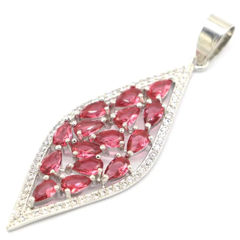 53x17mm Highly Recommend Pink Raspberry Rhodolite Garnet Kunzite White CZ Jewelry For Woman's Silver Pendant