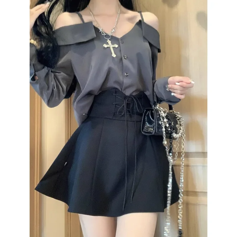 2024 Autunno Dolce Una tracolla Top a maniche lunghe Gonna con lacci Abbigliamento donna Stile coreano Uniforme scolastica Kawaii Jk Suit