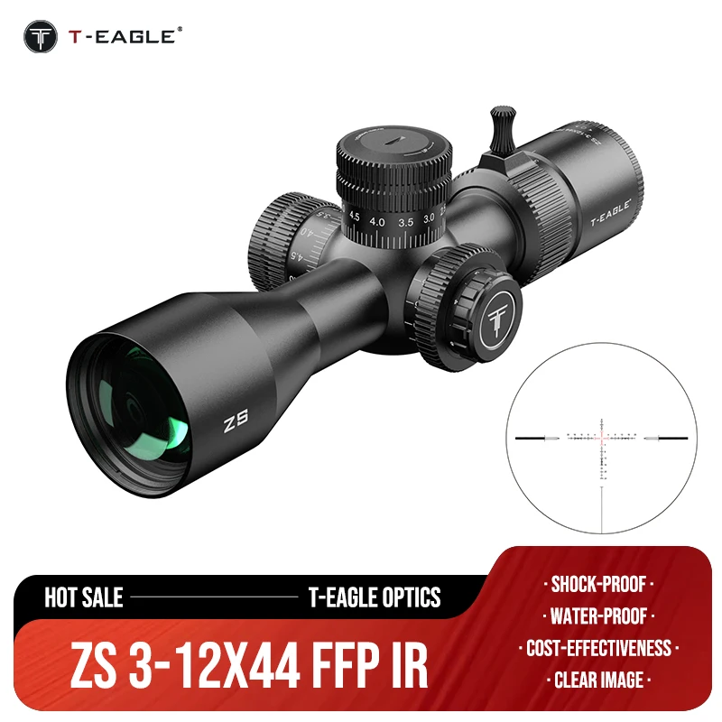 T-EAGLE ZS 3-12X44 FFP Tactical Scope With Zero Stop 1/10 MIL Riflescope For Hunting Short FFP Lunetas Airgun Sight Fit glock