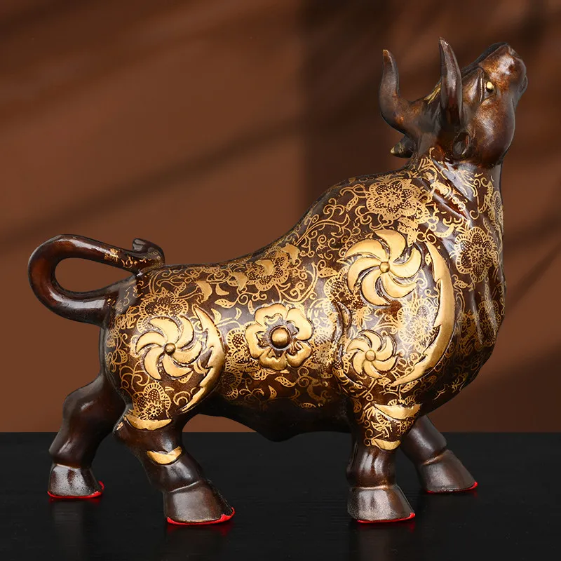 Pure Yellow Topnew Decoration Stock Wangshi Jinniu Chinese Zodiac Cow Large Home Living Room Office Decorations Gift Decoration