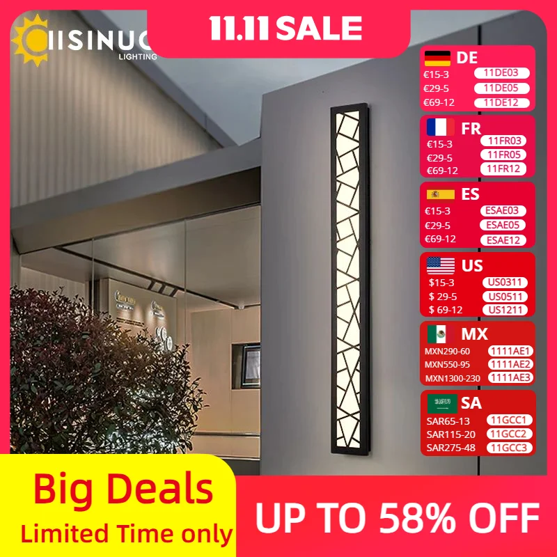 Waterproof outdoor wall lamp LED Tall Wall Lamp IP65 Aluminum Light Garden Villa porch Sconce Light 110V 220V Sconce Luminaire