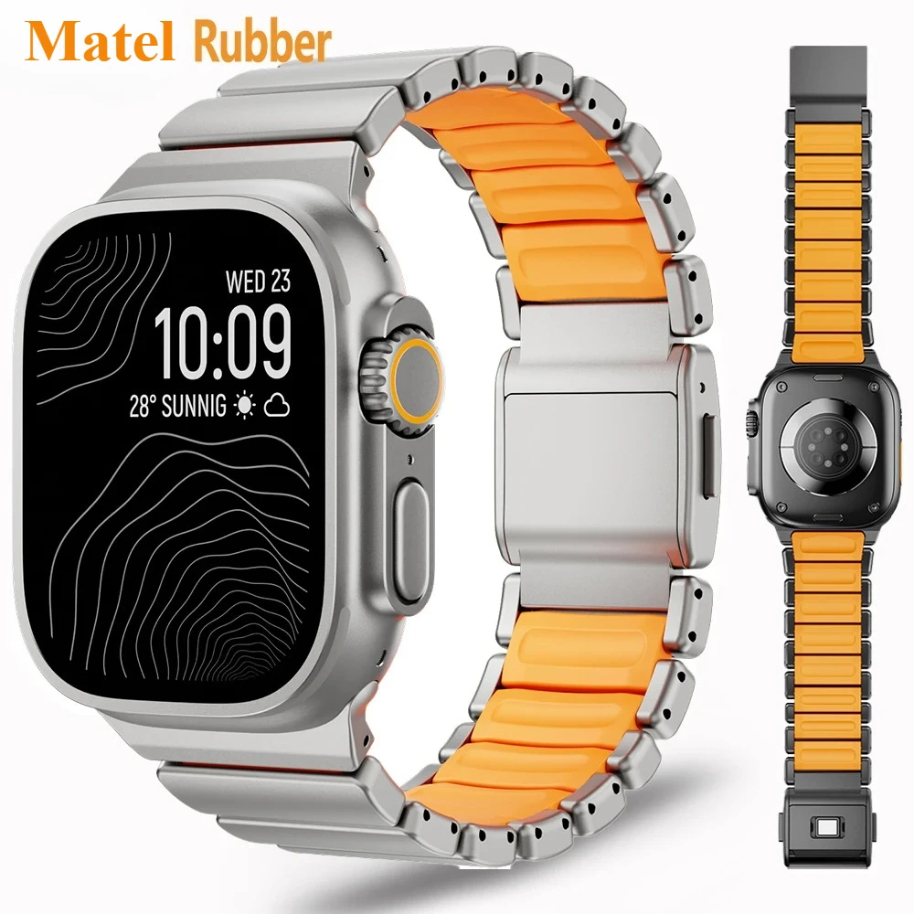 Stainless Steel Rubber Bracelet for Apple Watch Band Ultra 3 49mm Series 11 10 46mm Metal Strap For Iwatch 9 8 7 6 SE3 45mm 44mm