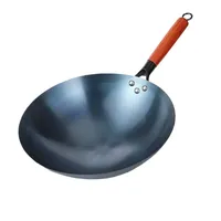 Iron Wok Pan, 32cm Woks & Stir-Fry Pans No Chemical Coated Flat Bottom Chinese Woks Pan for Induction,Electric,Gas