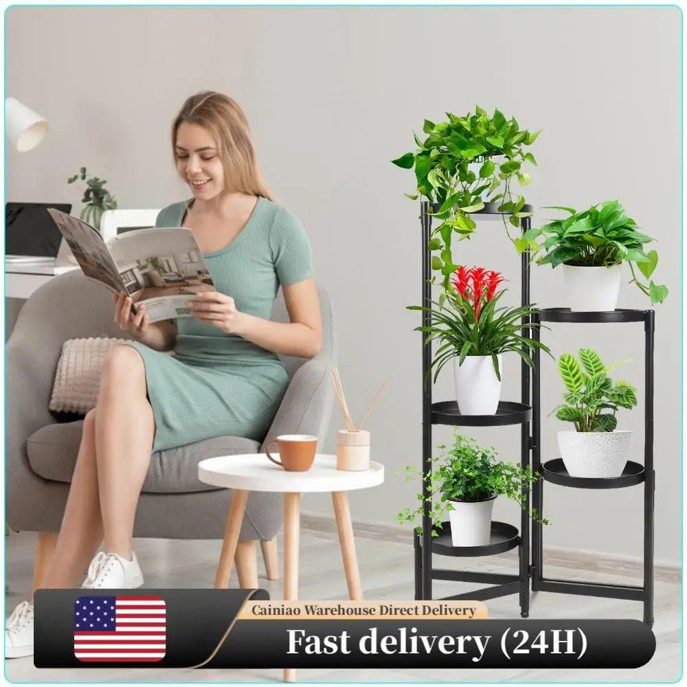 

5-Tier Large Plant Stand with Wide Tray Tiered Corner Pot Holder Staggered Metal Flower Display Shelf for Indoor Outdoor