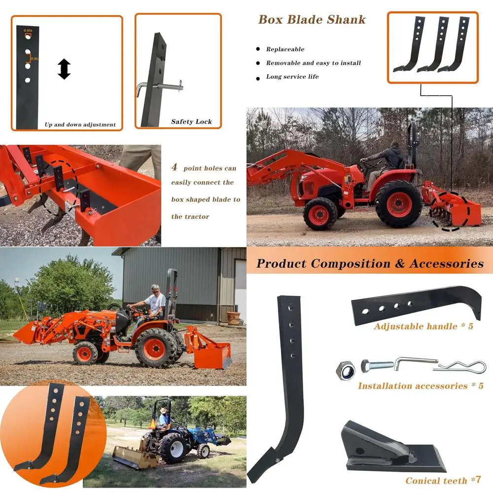 5 Pack 4 Hole Scarifier Teeth, 18 Box Blade, Removable Tapered Teeth Ripper, Adjustable Parts for Digging and Plowing