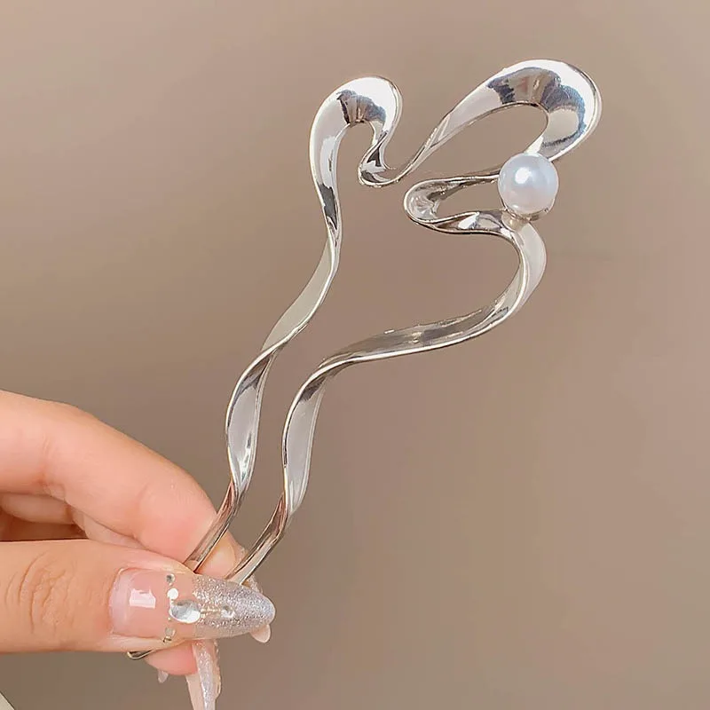 Простой и атмосферный стиль, инкрустированный искусственным жемчугом, женская заколка для волос из нестандартного сплава, повседневная одежда, модный головной убор