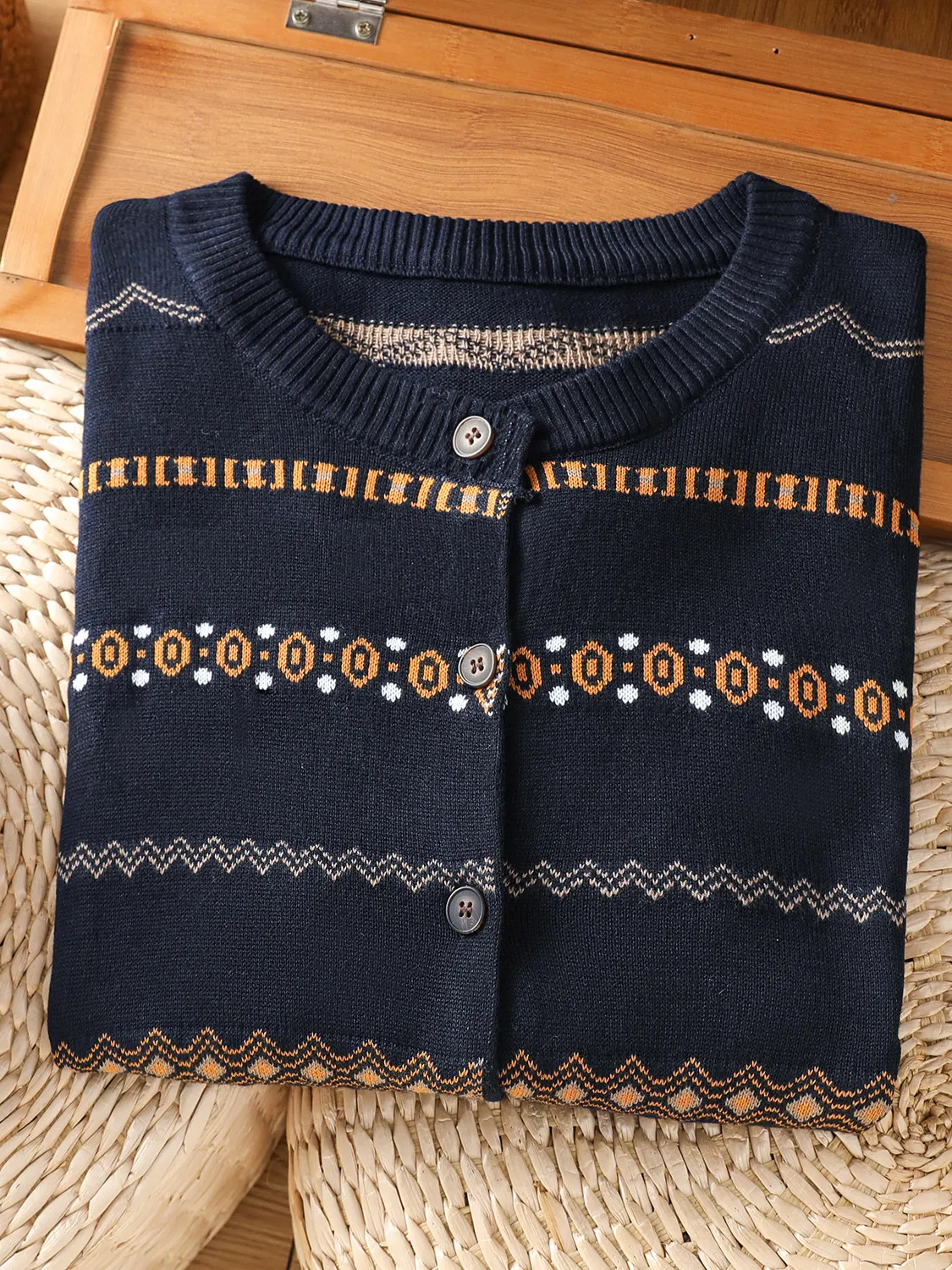 Loose Fit Autumn Long Sleeve Women's Vintage Knitted round Neck Open Cardigan Jacket with Embroidery Elegant Casual Outerwear 2