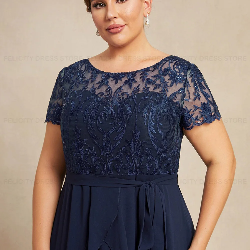 Plus Size Mother of the Bride Dress 2023 A-line Scoop Chiffon Bow Ruffle Sequin Formal Wedding Guest Dresses فستان حفلات الزفاف