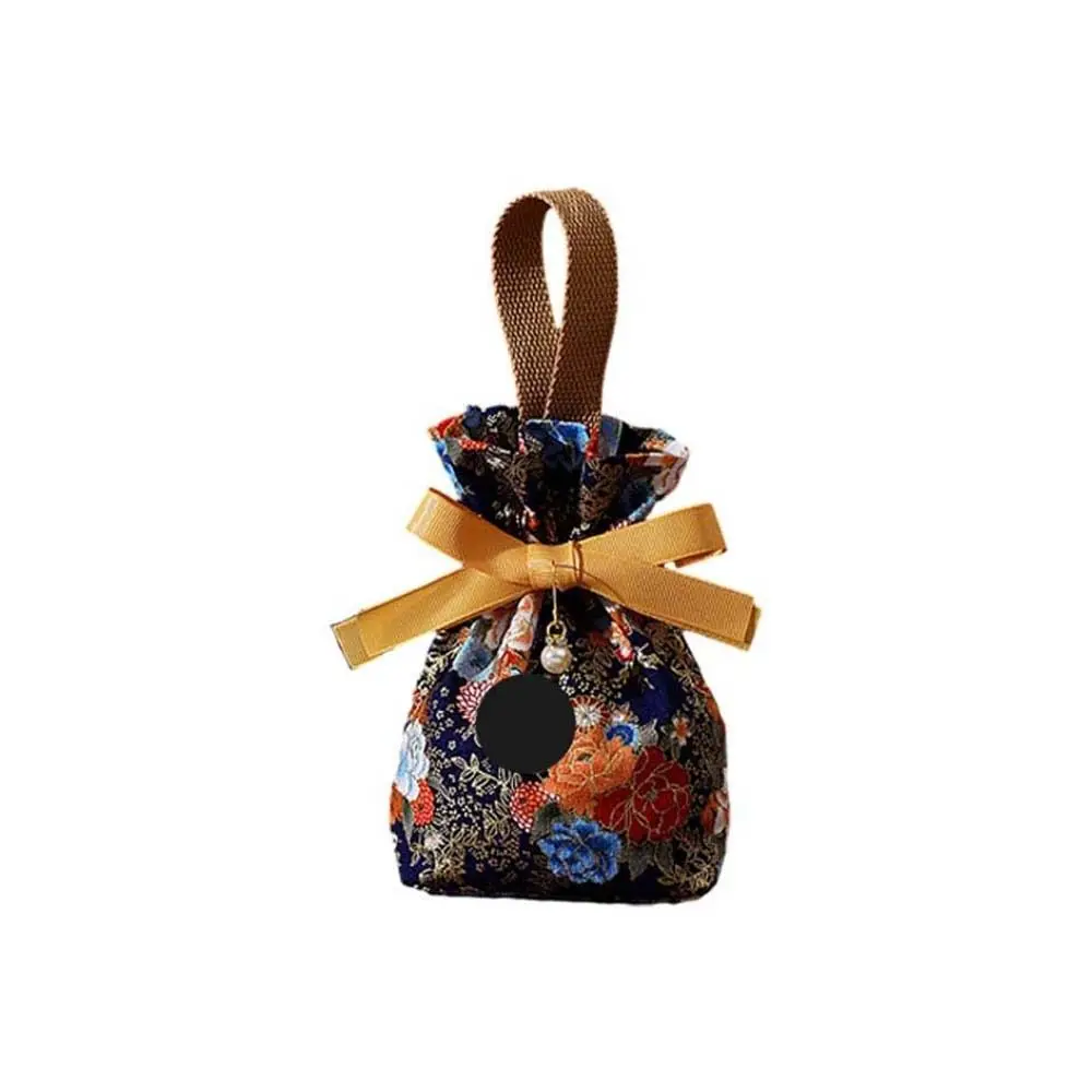 

Floral Flower Drawstring Bag Satin Bow Pearl Pendant Canvas Wrist Bag Coin Purse Wallet Korean Style Festive Sugar Bag Festival