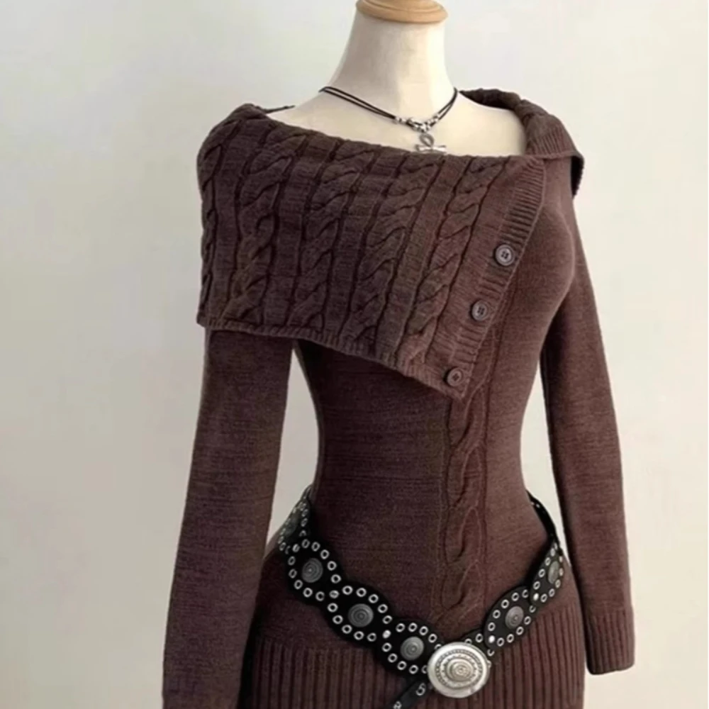 

Design off-Shoulder Halter Sweater for Women Autumn and Winter New Lazy High-Grade Sweater Short Dress Ins style